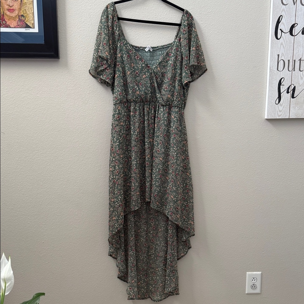 AUW Green Floral High-Low Dress